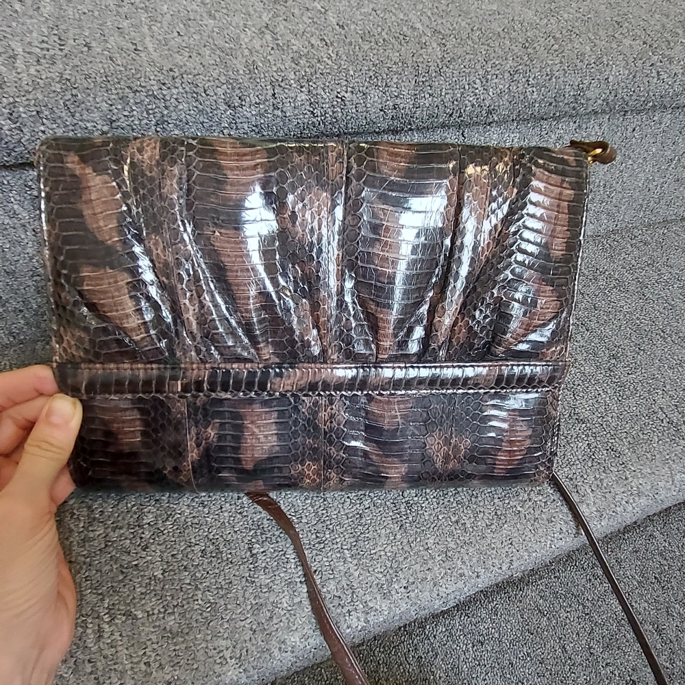 Elegant Brown Snakeskin Clutch